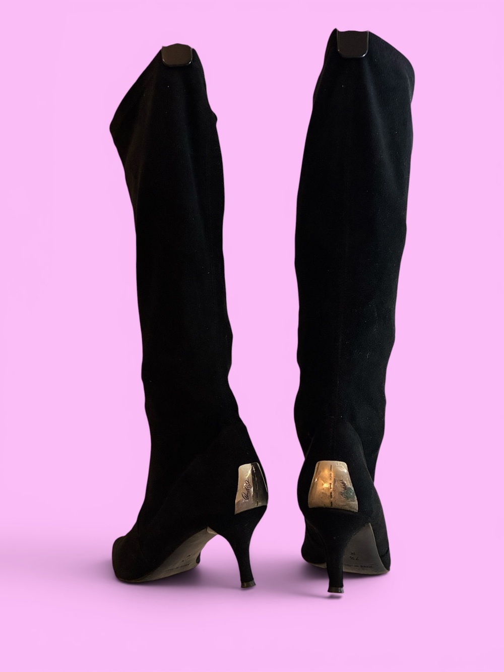 Donald Pliner kitten heel, tall soft pull up boots. Silver detail Sz 7.5